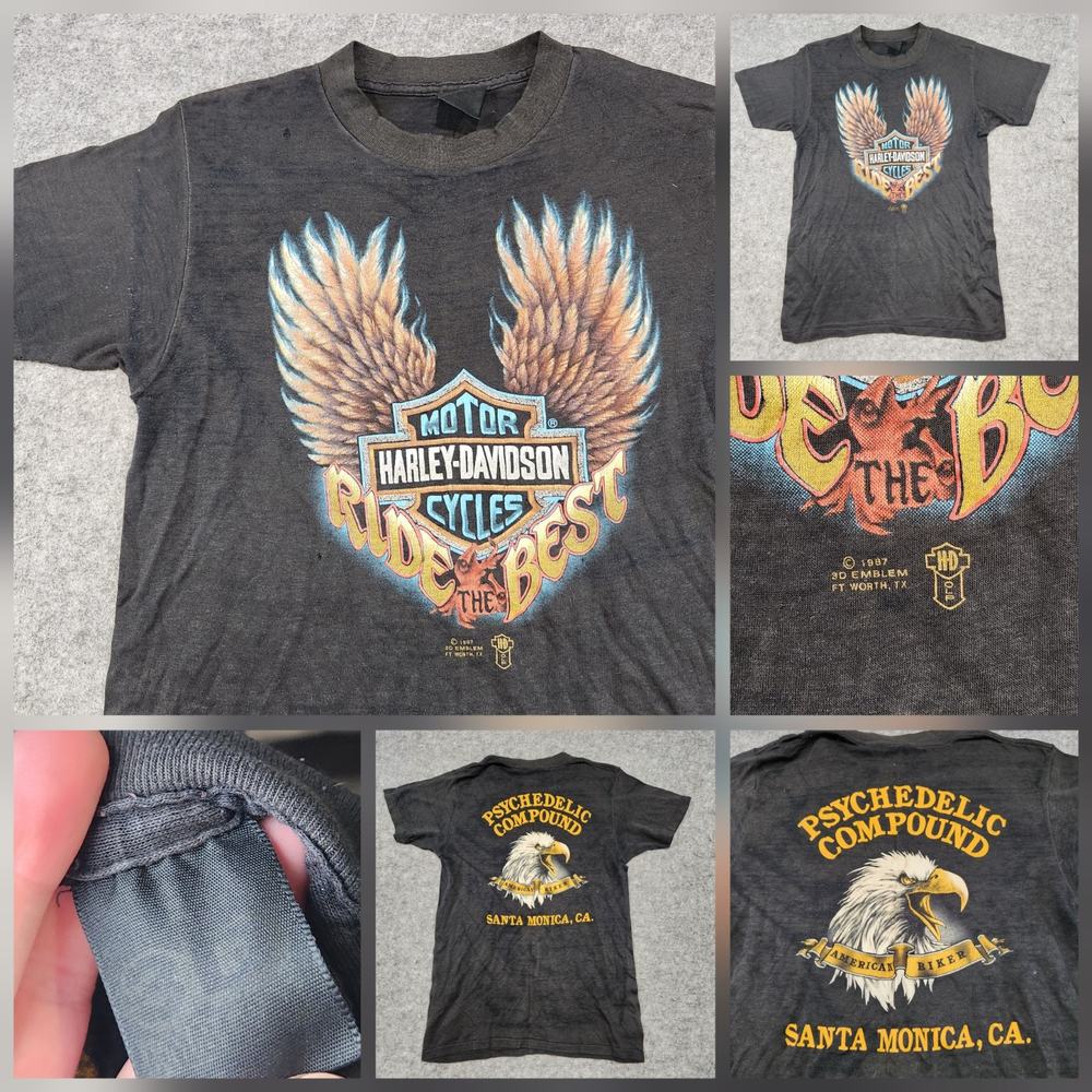 VTG 80s Harley Davidson Motorcycles Mens L Large 3D Emblem‎ Eagle CA T Shirt